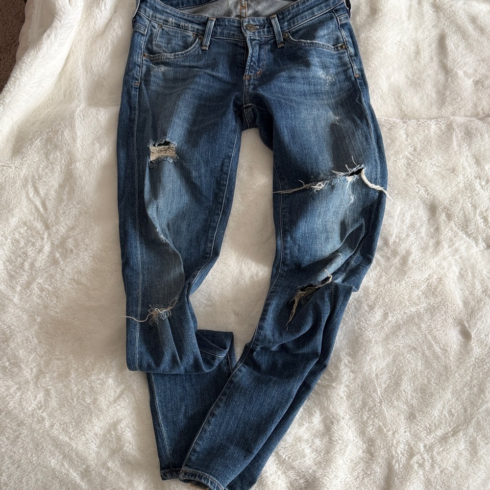 Agolde Ripped Skinny Jeans in Dark Blue